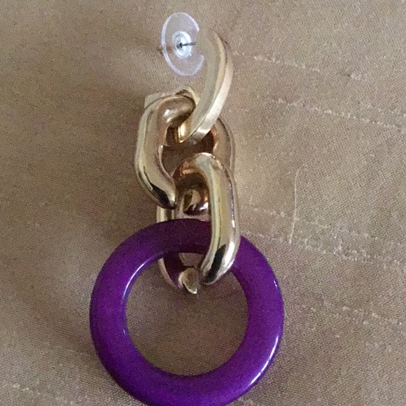 PURPLE and GOLD ACRYLIC CHAIN POST EARRINGS - Picture 2 of 5
